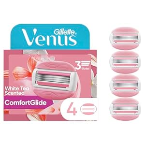 Gillette Venus ComfortGlide White Tea Women’s Razor Refills, 4 Refill Cartridges, Fits Venus Reusable Razor Handles, 3-Bladed with Built-in Shave Gel Bars, Holiday Gifts for Women