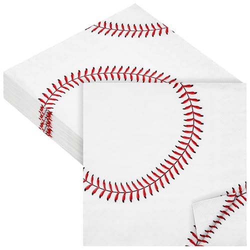 Aodaer 48 Pieces Baseball Napkins - 13 x 13 Inches Disposable Pattern Napkins for Sports Party Supplies, Birthday Party Decorations
