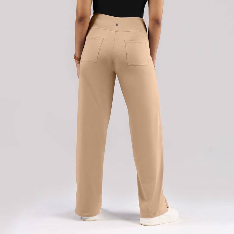 Image of BlissClub AM:PM Cotton Wide Leg Pants - Lite, Cotton Pants, Wide Waistband, Slit at Hem, Side Pockets, Regular (for Women Upto 5'4 ft)