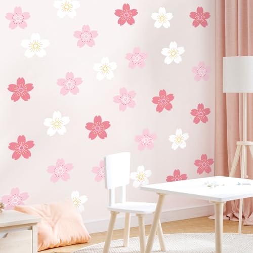 SHUCHING Stickers Muraux Fleurs de Cerisiers DIY, Autocollant Mural Fleur Rose, Décoration Murale pour Chambre Fille Salon