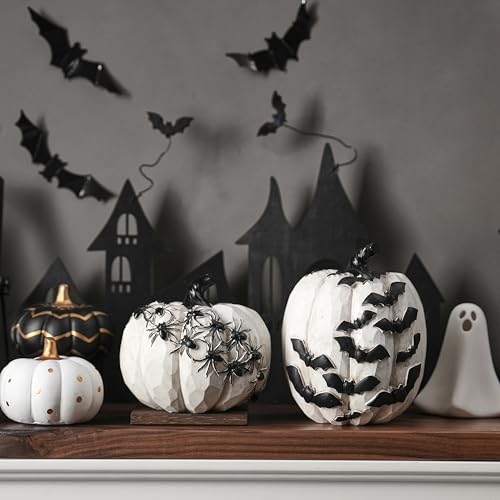Image of FESTGLOX Black and White Pumpkins with Bats for Halloween Indoor Decor