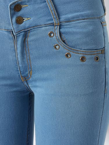 Image of Miss Chase Women's Skinny High Rise Cropped Fringed Hemline Detailing Stretchable Denim Jeans