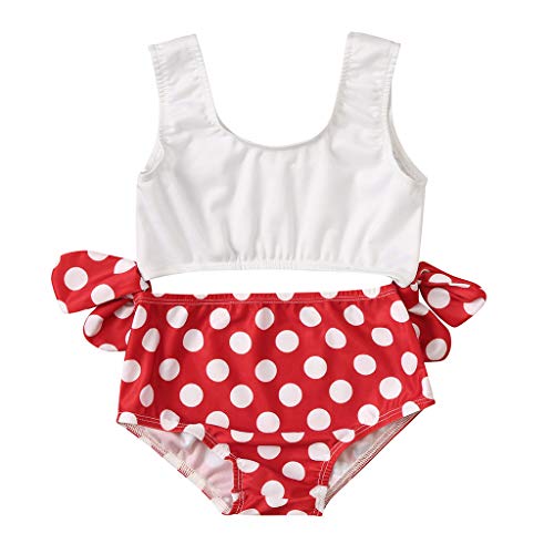 Giulot Baby Toddler Girls Two Piece Swimsuit Polka Dots Bikini Swimwear Beachwear Sport Diving Clothes Headbands Red