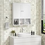 Shintenchi Bathroom Wall Cabinet with Door, Storage Organizer Over The Toilet Medicine, Space Saving with Adjustable & Open Shelf, Solid White