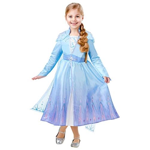Rubies Disfraz Elsa Deluxe Frozen 2 para niña, Vestido de Lujo Oficial Elsa de Frozen en color azul, con detalles en purpurina y capa con detalles en purpurina