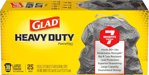 Image of Glad ForceFlex Heavy Duty Trash Bags, Rip and Tear Resistant, Unscented Black X-Large Garbage Bags, Odor Control, 30 Gallon Trash Bags, 25 Count
