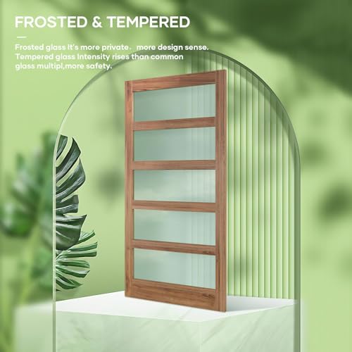 Image of FREDBECK 48 x 80 inch Glass Barn Door with 8FT Barn Door Hardware Kit & Handle Included,5-Panel Frosted Glass,Wood Panel, Water-Proof Surface,Pre-Drilled Holes,Need Assembly