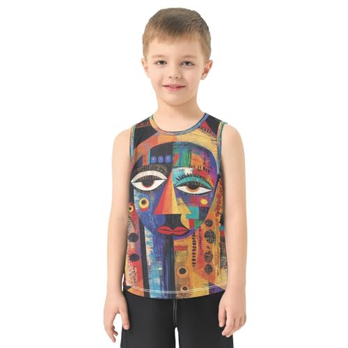 Boys Tank Top Shirts African Face Tribal Ethnic Abstract Sleeveless T-Shirts Crew Neck for Kids Clothing Children2