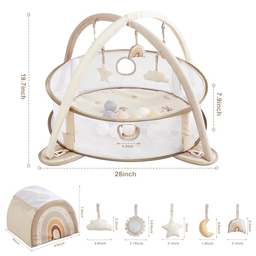 Beright 5-in-1 Baby Gym & Play Mat,Play Gym & Ball Pit with Sensory Toys for Newborn Infant Toddler to Develop Motor&Cognition, Balls Included, Rainbow