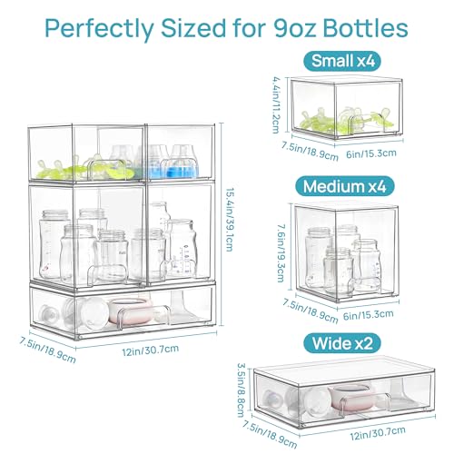 Image of Vtopmart 10 Pack Baby Bottle Organizer Set, Stackable Storage Drawers Ideal for Kichen Countertop, Vanity, Bathroom, Cabinet, Pantry Organization