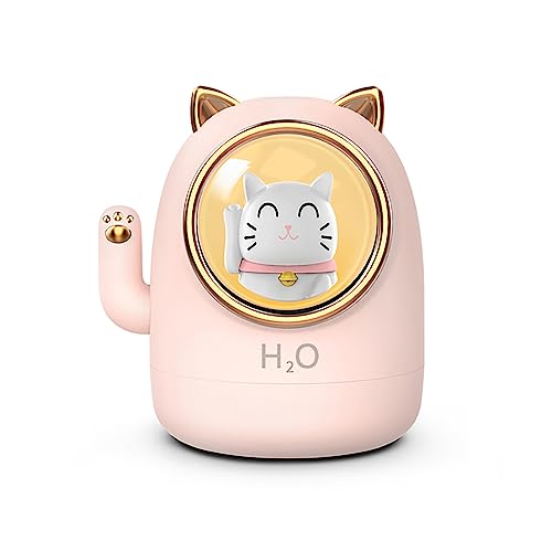 Kleine Ultraschall- Luftbefeuchter für Schlafzimmer, Büro, Schreibtisch, leiser Luftbefeuchter mit Nachtlicht, 400 ml, bis zu 8 Stunden (rosa)