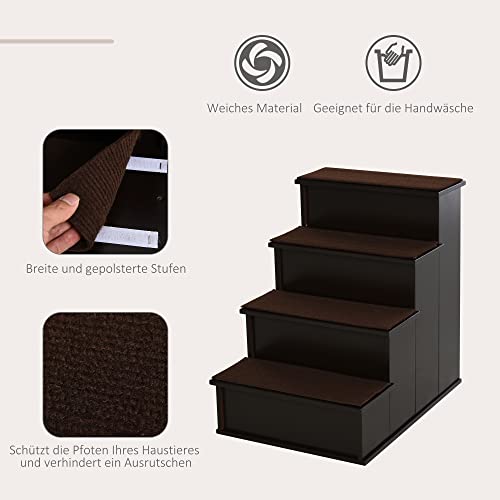 PawHut Haustiertreppe 4-stufige Hundetreppe Katzentreppe Einstiegshilfe mit Rutschfester Matte Haustierleiter für Auto Bett Sofa Dunkelbraun 40 x 59 x 54,2 cm