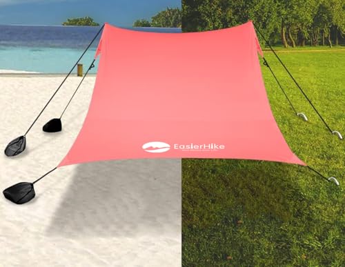 easierhike Beach Canopy Windproof Design, Sun Shelter UPF50+ Portable Family Tent with 6 Sandbags Anchors 10x10 FT 2 Pole Pop Up Outdoor Shelter for Beach, Camping, Fishing, Backyard