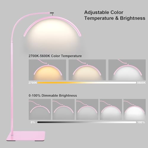 Image of Half Moon LED Floor Light - Professional Shadow-Free, Dimmable Lamp | for Lash Techs, Estheticians & Tattoo Artists | Eyelash Extensions, Nail Art, Home & Office (Pink)