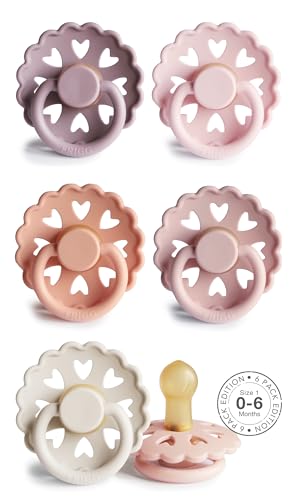 FRIGG Multipack Latex-Schnuller | 6'er Packung | Naturgummi/Naturkautschuk | Hergestellt in Dänemark | Symmetrischer Sauger in Kirschform | (Fairy Dream, Größe 1 (0-6 Monate))