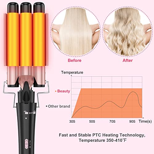 Image of Curling Wand Set, Curling Iron Interchangeable 3 Barrel Wand Curler with Ceramic Tourmaline Professional 5 in 1 Wand Curling Iron,for Women with Curler and Waver