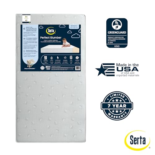 Image of Serta Perfect Slumber Dual Sided Crib and Toddler Mattress - Waterproof - Hypoallergenic - Premium Sustainably Sourced Fiber Core -GREENGUARD Gold Certified (Non-Toxic) -7 Year Warranty - Made in USA