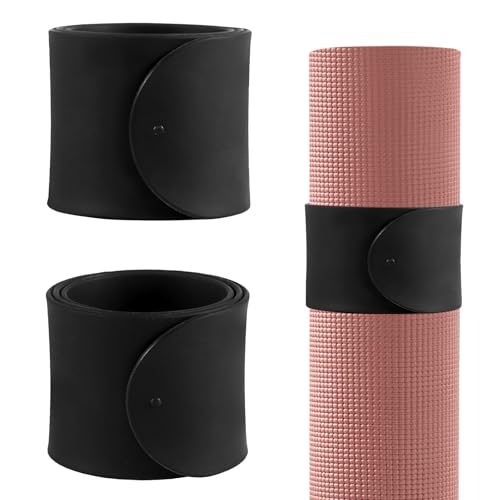 Nexhyp 2Pcs Yoga Mat Strap Slap Bands - Secure Rolled Yoga/Pilates Mats (20"x2"), Durable Non-Slip Hold for Thick Mats & Carrying, Easily ‘Slap’ On with Super Strong Hold for Women Girl (Black)