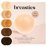 Breasties Nipple Cover - Adhesive-Free Silicone Nipple Pasties - Reusable Pasty Nipple Covers for Women with Travel Box and Storage Bag (Ivory, Peach B-DD Cups)