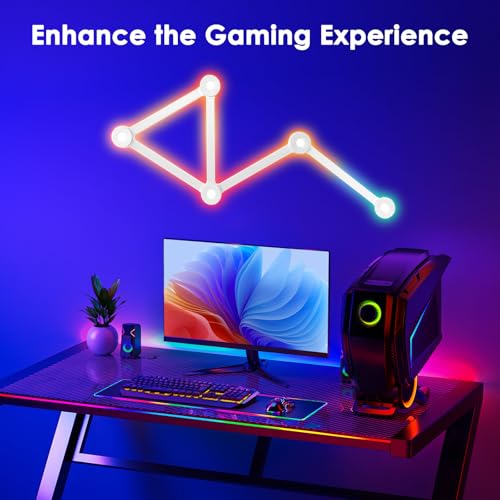 Image of RGB Wall Light lines, Smart Gaming LED Lights DIY Geometry Splicing Gaming Wall Light Bar, Backlit Modular APP Control Colour Changing for Game Room,Bedroom,Home Decor Lights (5 Lines, White)