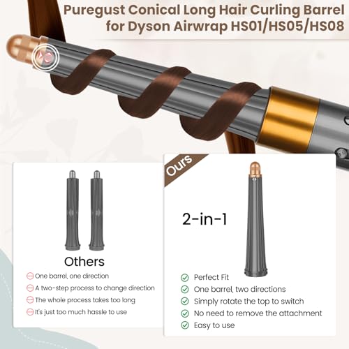 Image of Conical Long Hair Barrels Attachment Compatible with Dyson Airwrap HS01 HS05 HS08 Accessories, Automatic Curling Iron Curlers for Tight Inward Curls Voluminous Outward Waves