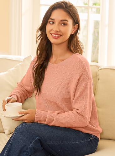 Image of EVALESS Sweaters for Women Long Sleeve Fall Outfits 2026 Back Bow Knot Sweaters Round Neck Solid Knit Pullover Tops