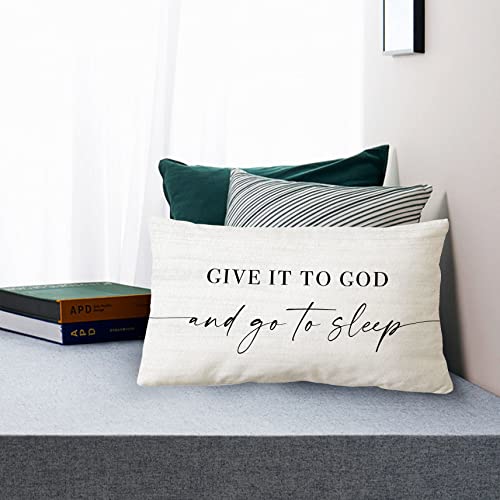Sidhua Sleep Themed Pillowcase Decorations For Home, Farmhouse Give It To God And Go To Sleep Throw Pillow Cover 12”X20”, Religious Bible Verses Gifts, Bed Gifts #TOP1