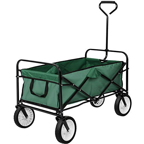 tectake® Faltbarer Bollerwagen, Bollerwagen klappbar mit Netztaschen, Transportwagen klappbar, Gartenwagen, Handwagen, Bollerwagen Strand, Bollerwagen faltbar breite Reifen drehbar - grün – Bild 4
