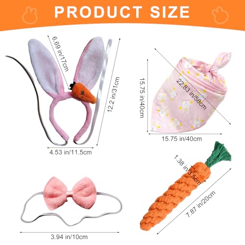 Osterhunde Stirnbänder, Puppy Karotte Seil Spielzeug Geflochtene, Hunde Osterhasen Kostüm，Frühlingshundekostüm - Kaninchenaufsatz für Halloween mit Möhrenspielzeug, Geeignet für alle Größen
