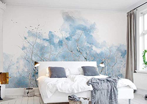 Murals Wallpaper 3D Watercolor Flying Bird On Light Blue Branches Wallpapers Hd Photo