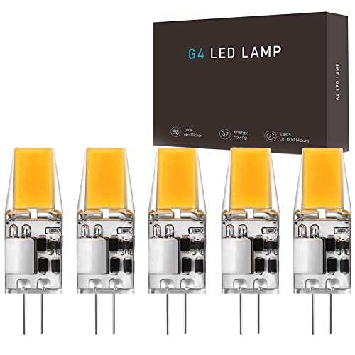 Hsientpe LED Lampen,Sockel: G4,Warmweiß,3000K,5 W,Ersatz für 50W-Halogen Leuchtmittel,Kein Flackern,Nicht Dimmbar,12V AC/DC Energiesparlampe,5Stück