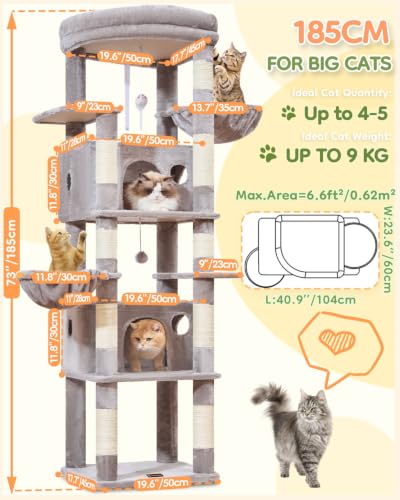 Image of Taoqimiao Heavy Duty Cat Tree, 73In Sturdy Cat Tower for Large Cats 25lbs+