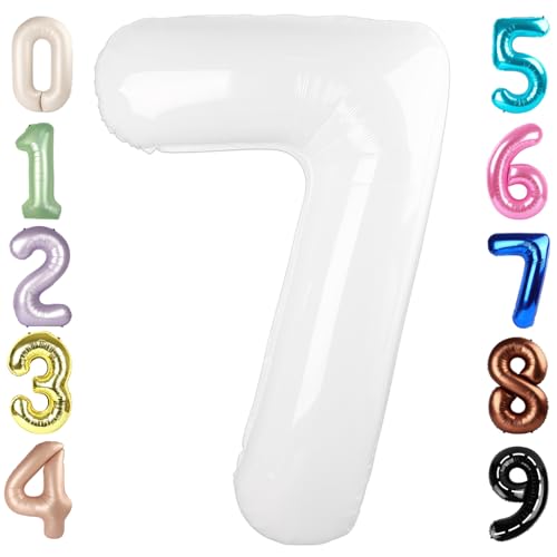 Image of 7 Balloon Numbers Birthday Decorations, 40In White Balloons for Men Women | Eye-catching Appearance, Perfect Decorative Centerpieces, Convenient Self-sealing Structure, Widely for Various Occasions