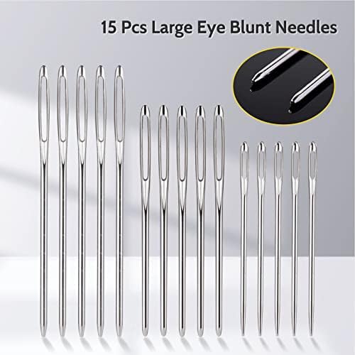 Redamancy Large Eye Blunt Needles, Darning Needles, 15 Pcs 3 Sizes Yarn Knitting Needles Sewing, Stainless Steel, Big Eye Needles for Wool, Crochet and Yarn Knitting, 5.1 cm, 6.1 cm, 6.9 cm