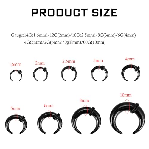 Longbeauty 18Pcs Acrylic Septum Pincher Tapers C Shape Buffalo Ear Taper Kit Stretching Expander Rings for Nose Ear Gauges Size 14G 12G 10G 8G 6G 4G 2G 0G 00G2