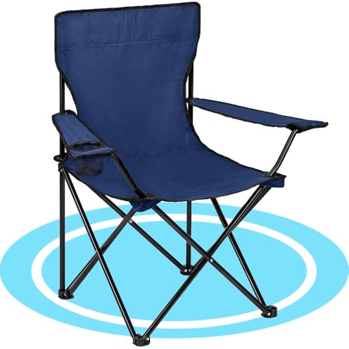 Dekohome Silla Plegable Camping Resistente, hasta 120kg, Silla de Camping Plegable de Acero con Reposabrazos y Portavasos, Ideal para Exterior y Aire Libre, Azul