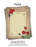 Vintage Red Roses Stationery Paper: Antique Letter Writing Paper for Home, Office, 25 Sheets (Border Paper Design)