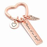 Keychain 'Mama of an Angel' with Gift Bag | Heart-Shaped Keyring with Guardian Angel Charm for House & Car Keys – Miscarriage Memorial Gift for Grieving Mothers Women Angel Baby or Child | Rose Gold