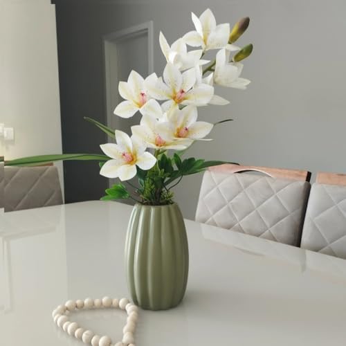 Arranjo artificial de orquídeas cymbidium branca siliconada