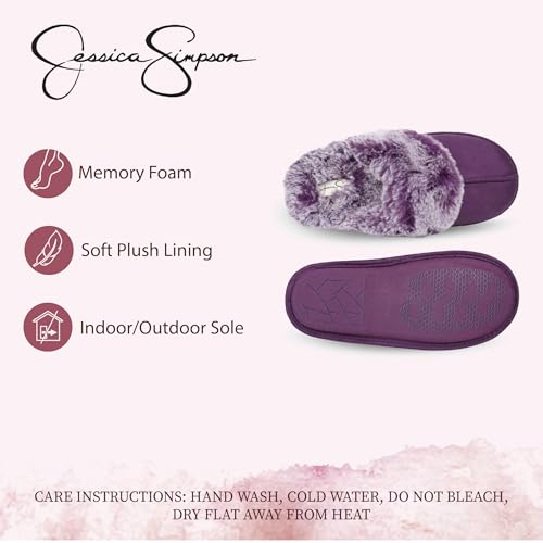 Image of Jessica Simpson womens Comfy Faux Fur House Slipper Scuff Memory Foam Slip on Anti-skid SoleSlipper