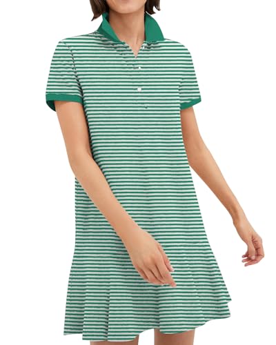 Image of YEXPINE Women's Polo Dress Short Sleeve Ruffle Hem Golf Tennis Summer Mini Dresses