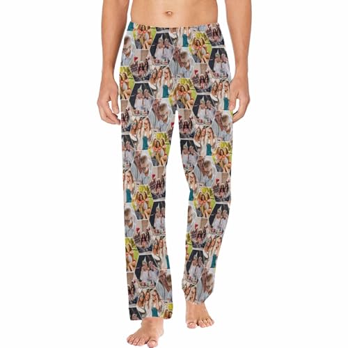 Custom Photo Face Pajama Pants for Men Personalized Photo Collage PJ Bottoms Gift for Boyfriend Husband Father (1-9Pictures)