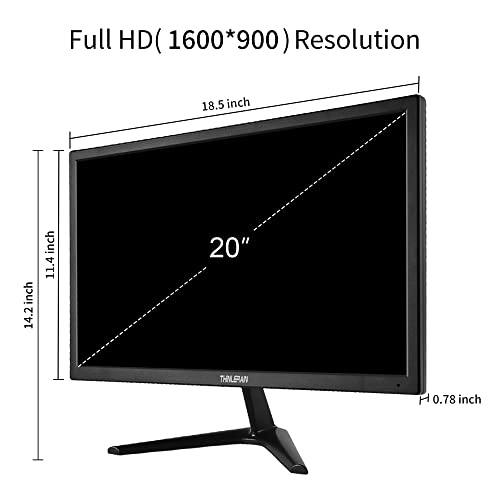 Thinlerain 20" Pc Monitor 16:9 1600X900 Kitchen Monitor, Led Monitor Build In Speaker, 5Ms, 60 Hz, Vesa Mount, With Vga Hdmi Av Bnc Usb Ports, For Firestick, Computer, Laptop #TOP6