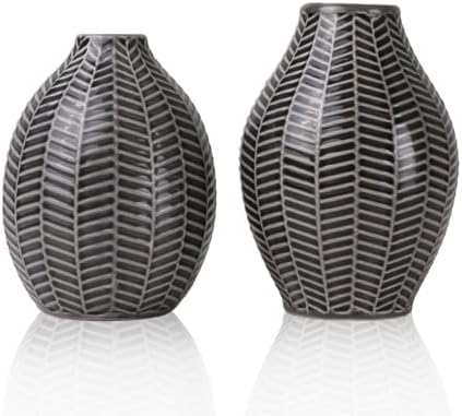 TERESA'S COLLECTIONS Black Grey Ceramic Vase for Flowers, Set of 2 Scandi Small Vases for Artificial Plants, Decorative Pottery Vase for Home Decor, Living Room, Bedroom, Mantel, Table, 14cm/15cm