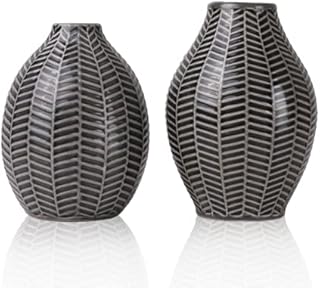 TERESA'S COLLECTIONS Black Grey Ceramic Vase for Flowers, Set of 2 Scandi Small Vases for Artificial Plants, Decorative Pottery Vase for Home Decor, Living Room, Bedroom, Mantel, Table, 14cm/15cm