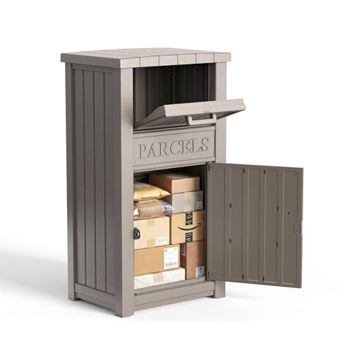EasyUp Lockable Package Delivery Boxes for Outside Porch, Outdoor Storage Waterproof UV-Resistant Resin Secure Anti-Theft Large Parcel Drop Mail Box (Grey)