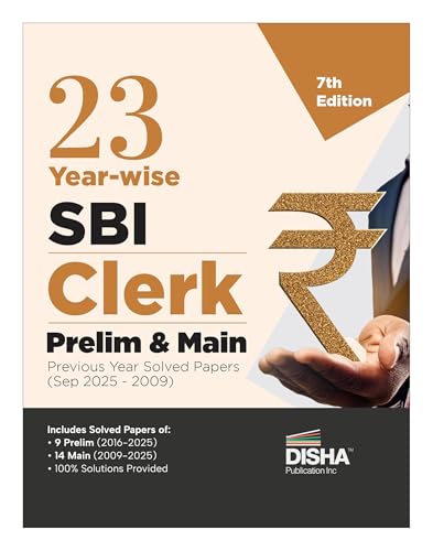 Image of Disha 23 Year-wise SBI Clerk Prelim & Main Exams Previous Year Solved Papers (2025 - 2009) 7th Edition | General Banking