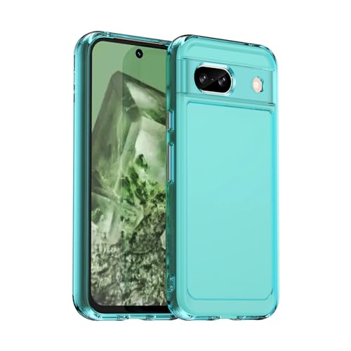Google Pixel8A 用 ケース クリア 耐衝撃 TPU 柔軟 防指紋 米軍MIL規格 ワイヤレス充電対応 ストラップホール付き 透明 薄型 黄変防止 滑り防止 (薄い青) 16-Pixel8A-04