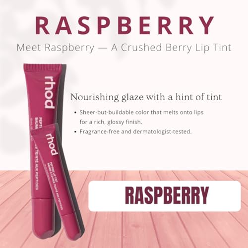 Image of Rhod Peptide Lip Tint | Hydrating Tinted Lip Balm | Buildable, Creamy Color & Lip Care | Moisturising | Non-Sticky | Soft & Smooth Lips (RASPBERRY)