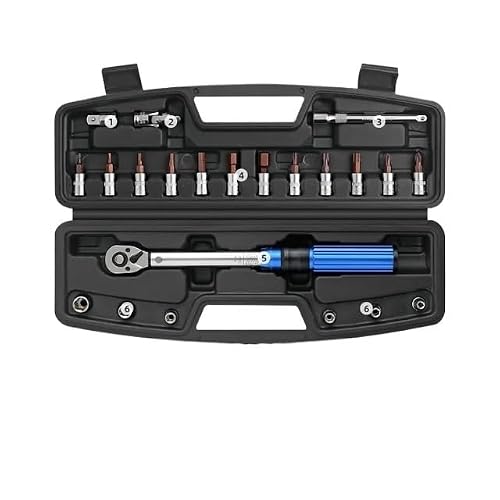 Guochenjie T20537 Allen Key Set 1/4" 10-60Nm Torque Spanner Adjustable Torque Wrench Bicycle Repair Tool Kit Set Tool Bike Repair Spanner Hand Tool Set Hand Tools(T20537)